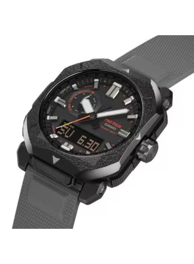 CASIO Pro Trek Solar Analog-Digital Men’s Watch PRW-6900BF-1, 49.6 mm Black Dial with Red Accents, Black Resin Band, 100 m WR - Image 1